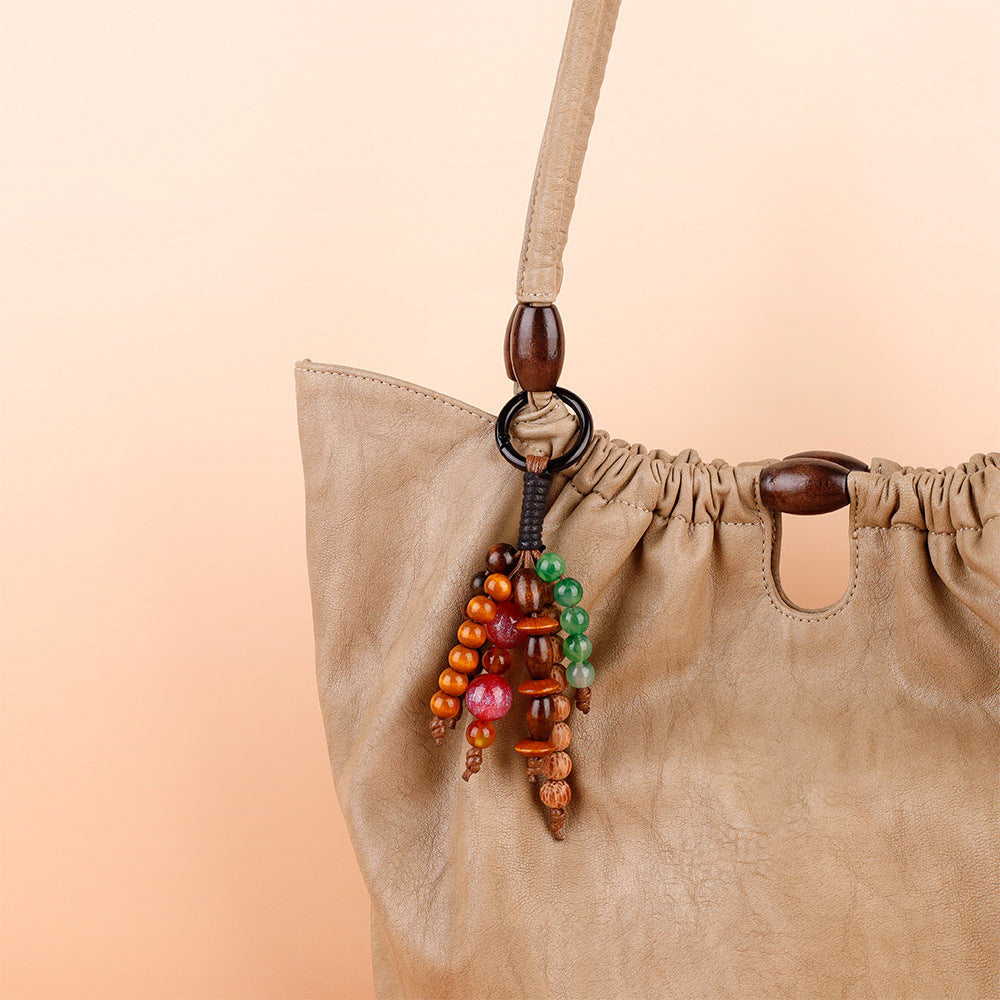 Natural Bodhi Seed Wooden Bead Bag Keychain Pendant