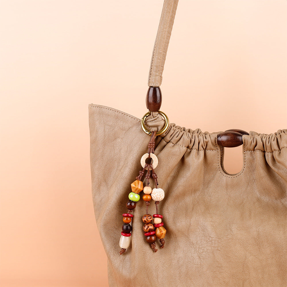 Natural Bodhi Seed Wooden Bead Bag Keychain Pendant