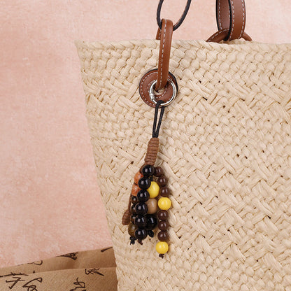 Natural Bodhi Seed Wooden Bead Keychain Pendant