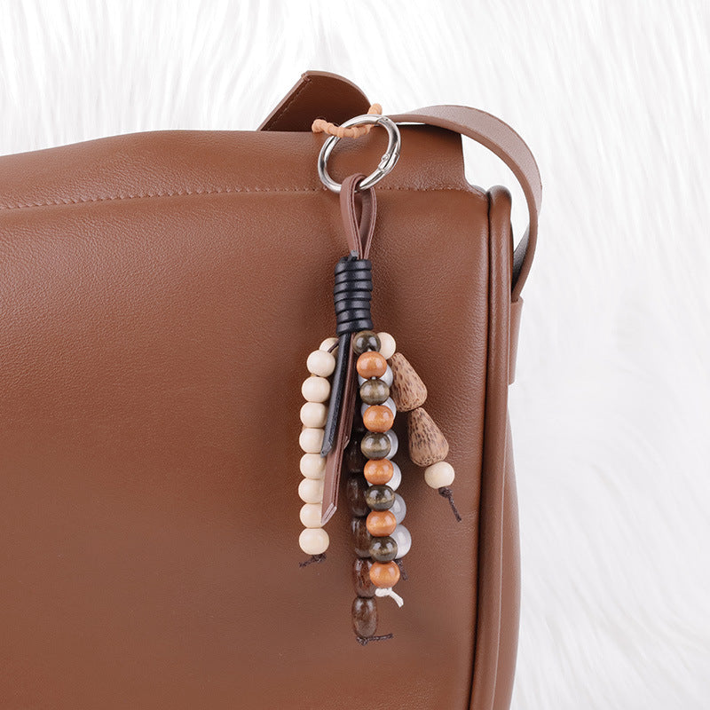 Natural Bodhi Seed Wooden Bead Keychain Pendant