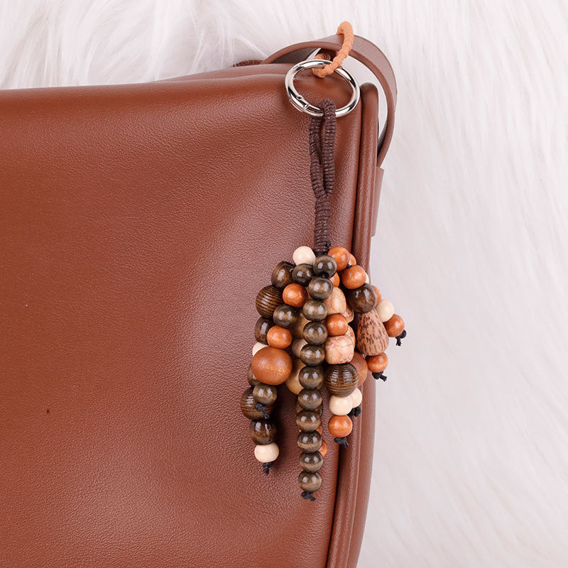 Natural Bodhi Seed Wooden Bead Keychain Pendant