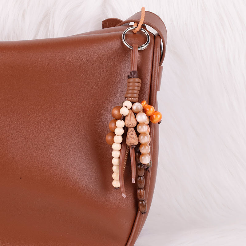 Natural Bodhi Seed Wooden Bead Keychain Pendant