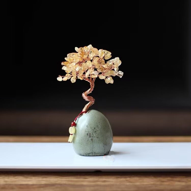 Natural Citrine Wealth Tree Decoration for Home Office