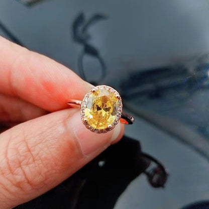 Natural Colored Treasure Elliptical Zircon Ring, Versatile Natural Crystal Rose Gold Ring