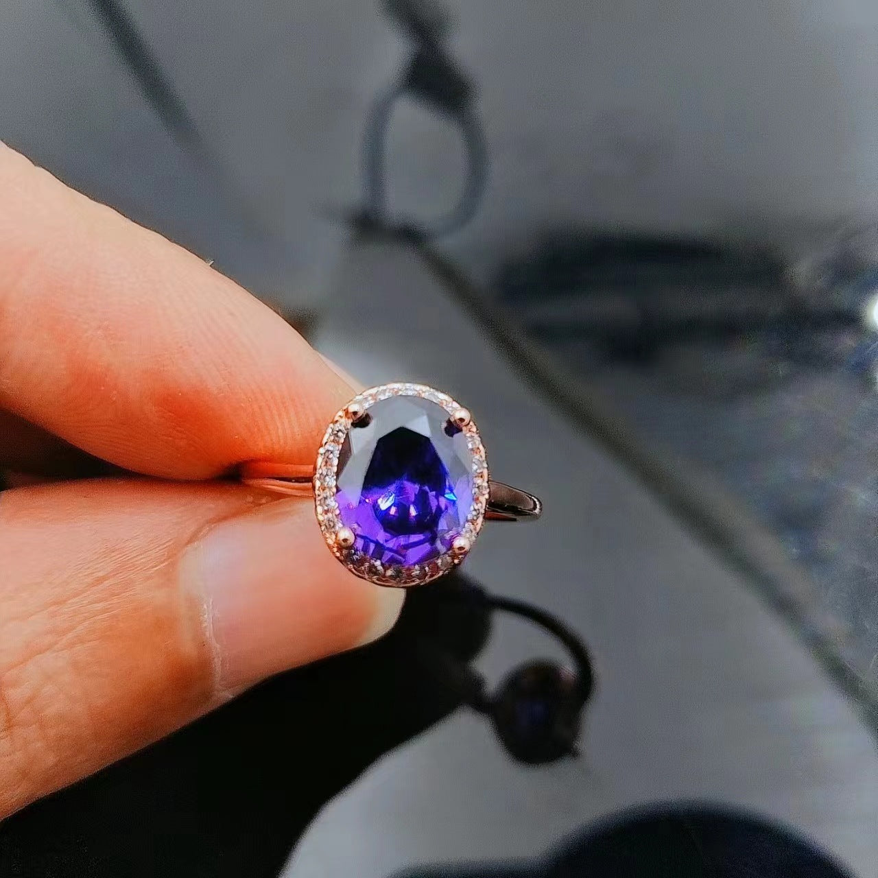 Natural Colored Treasure Elliptical Zircon Ring, Versatile Natural Crystal Rose Gold Ring