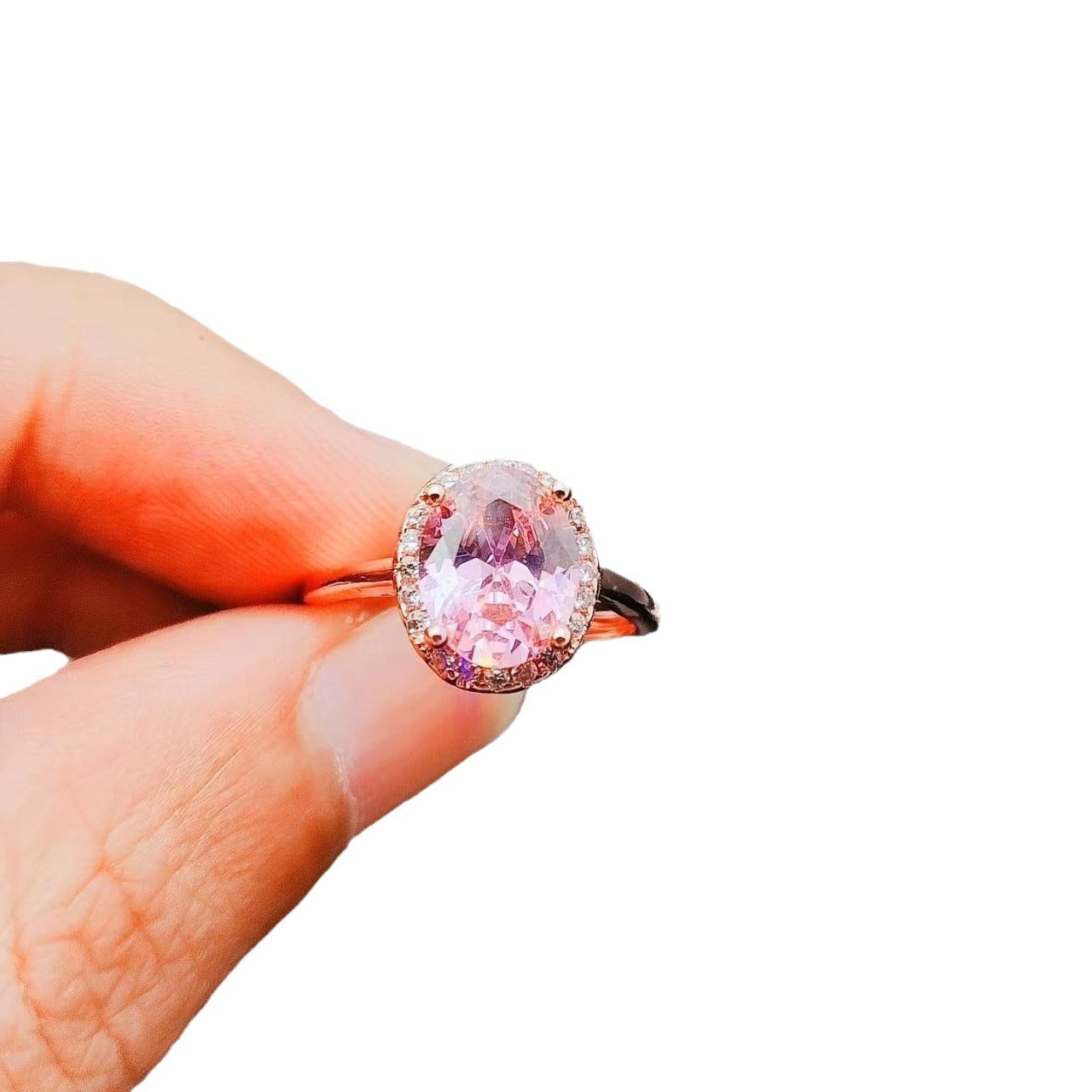 Natural Colored Treasure Elliptical Zircon Ring, Versatile Natural Crystal Rose Gold Ring