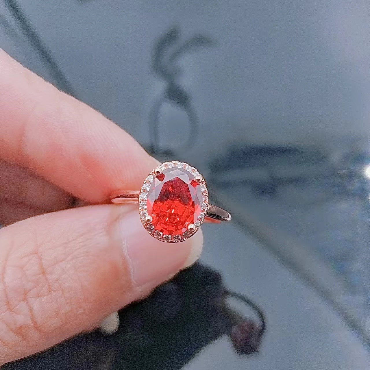 Natural Colored Treasure Elliptical Zircon Ring, Versatile Natural Crystal Rose Gold Ring