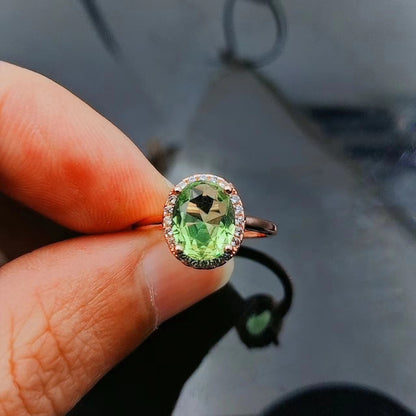Natural Colored Treasure Elliptical Zircon Ring, Versatile Natural Crystal Rose Gold Ring