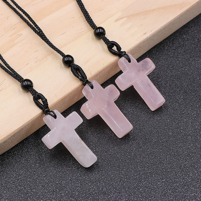 Natural Crystal Agate Woven Cross Necklace