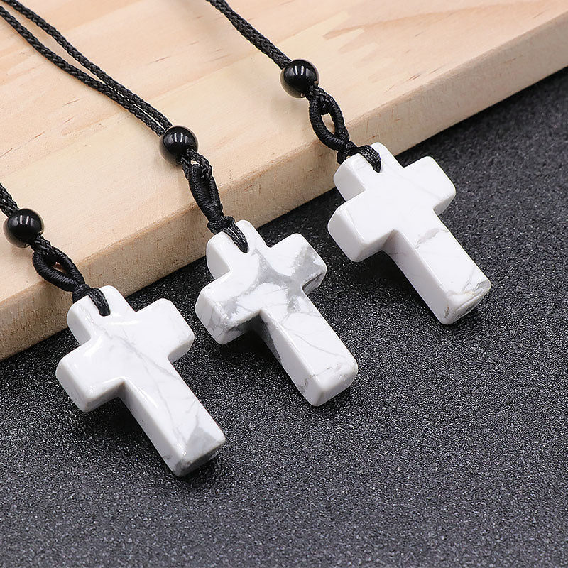 Natural Crystal Agate Woven Cross Necklace