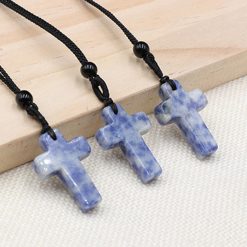 Natural Crystal Agate Woven Cross Necklace