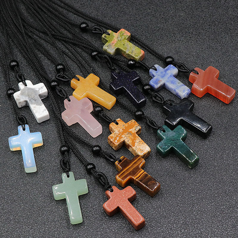 Natural Crystal Agate Woven Cross Necklace