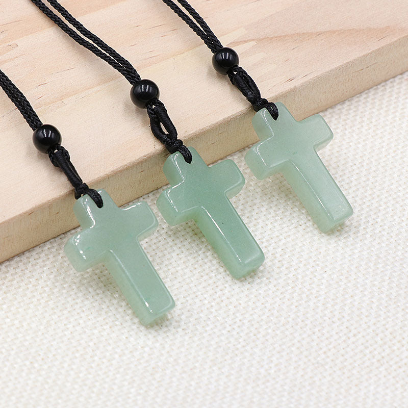 Natural Crystal Agate Woven Cross Necklace