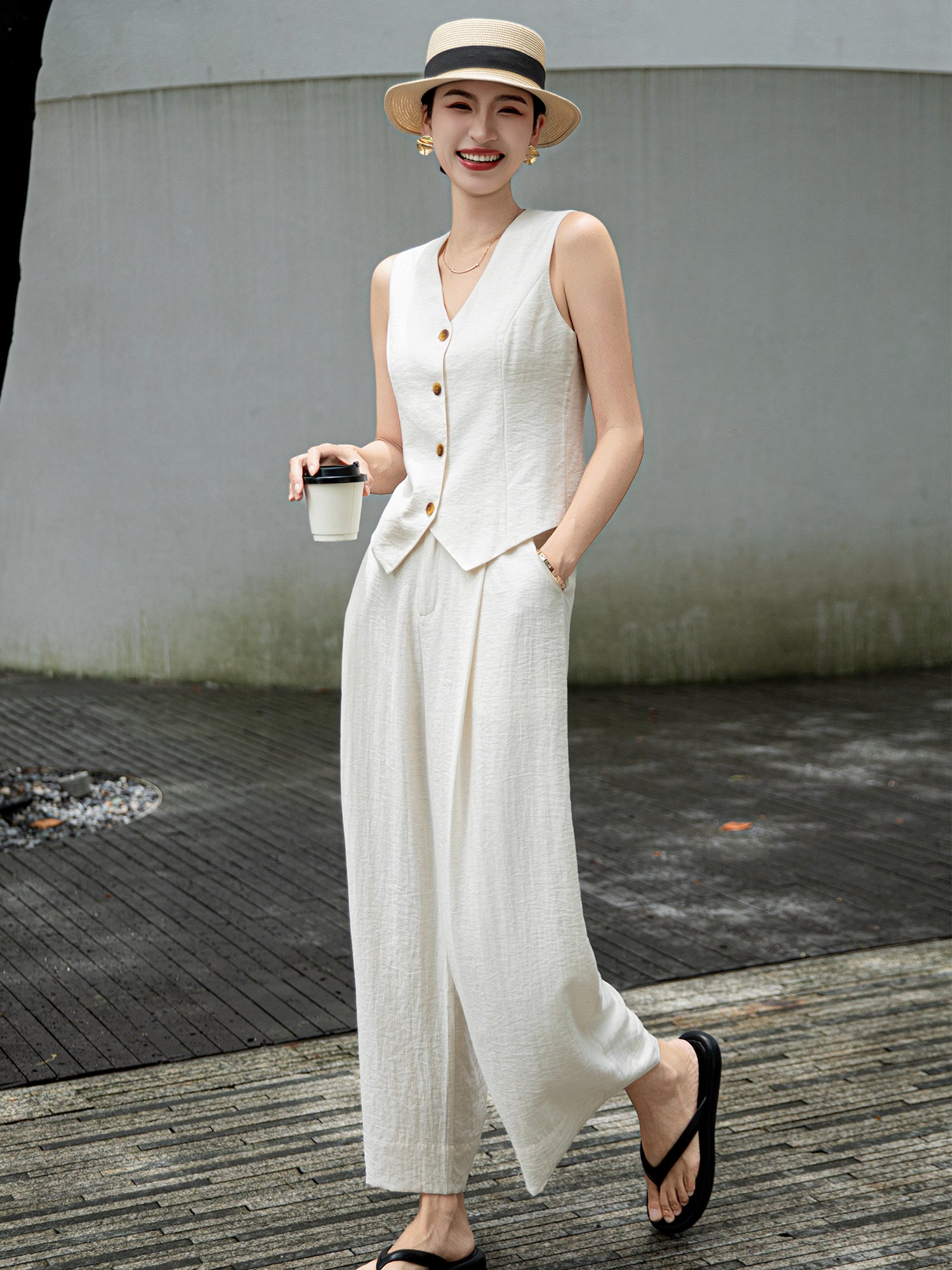 [Natural Fiber] Linen vest Vest Women's Summer 2025 Spring and Summer New arrival Elegant Sleeveless Waistcoat Vest