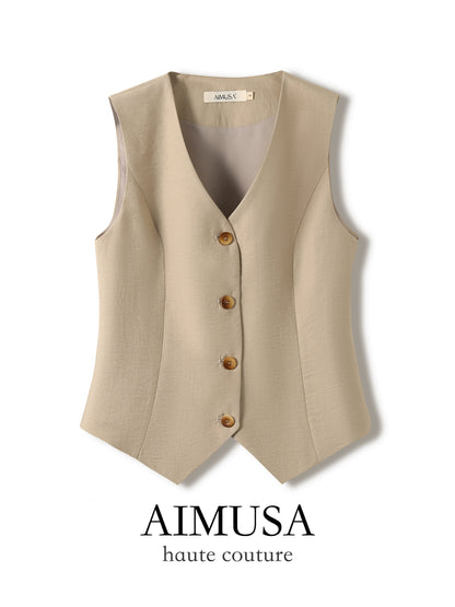 [Natural Fiber] Linen vest Vest Women's Summer 2025 Spring and Summer New arrival Elegant Sleeveless Waistcoat Vest