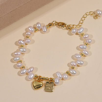 Natural Freshwater Pearl Heart Shaped Bracelet for Women