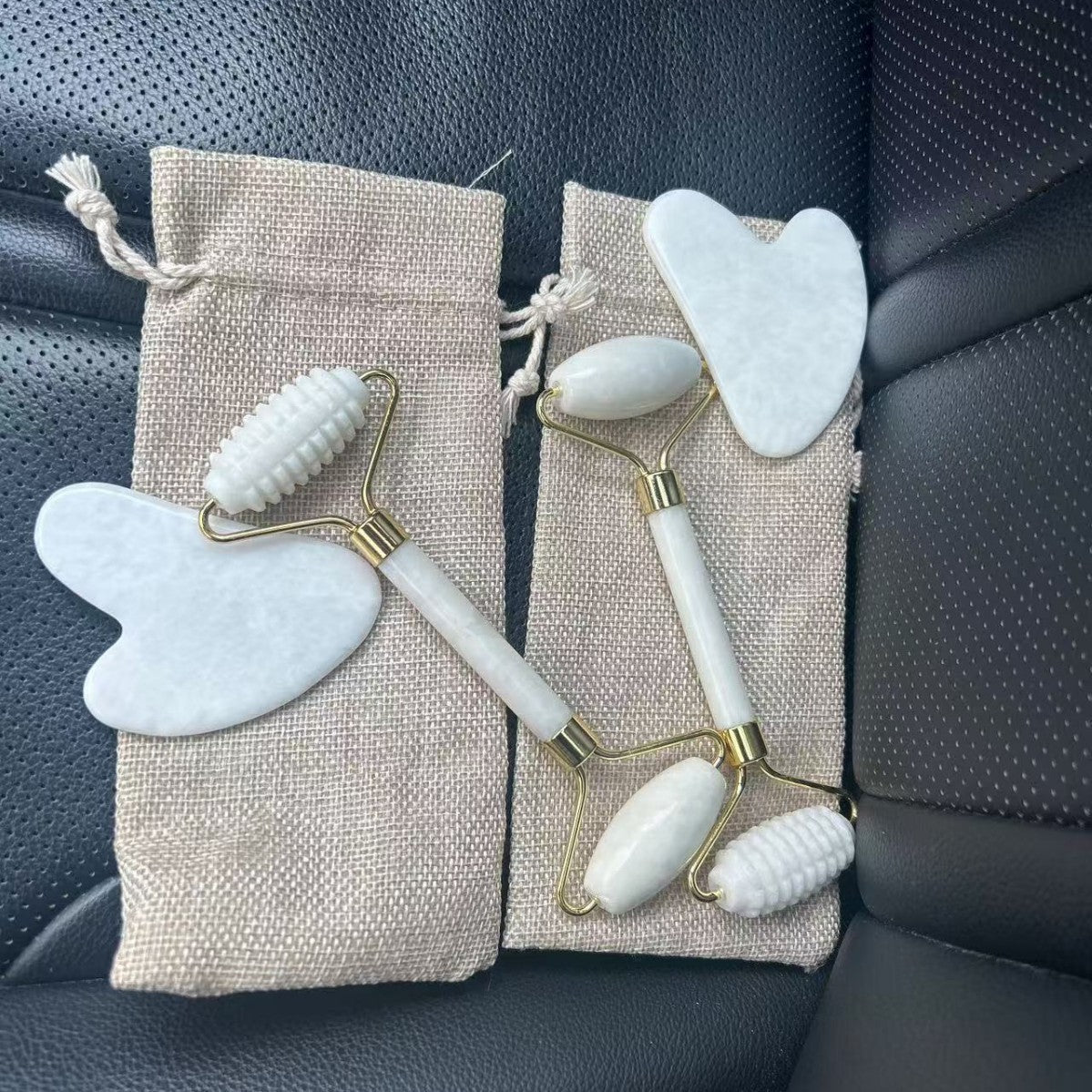 Natural Jade Facial Massage Roller and Scraper Set