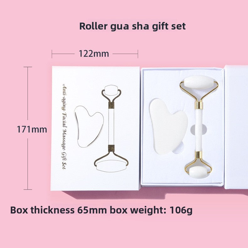 Natural Jade Facial Massage Roller and Scraper Set