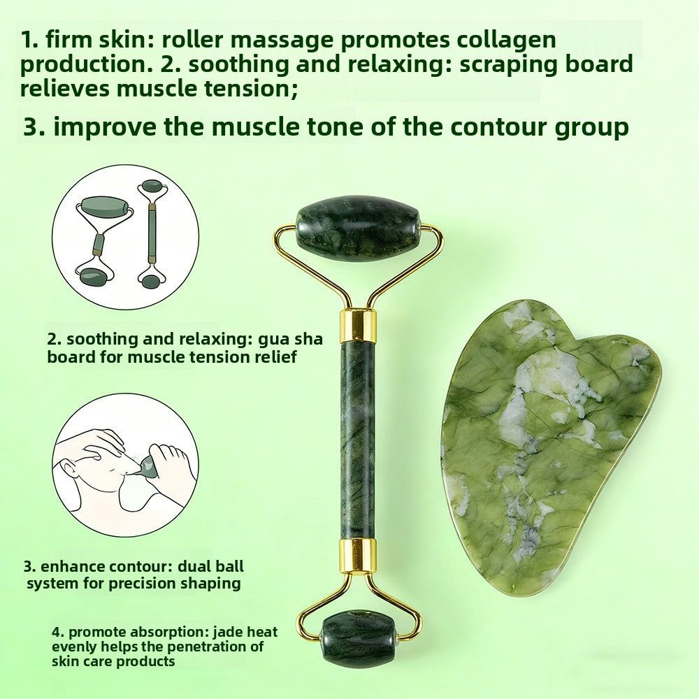 Natural Jade Facial Roller and Scraping Board Set