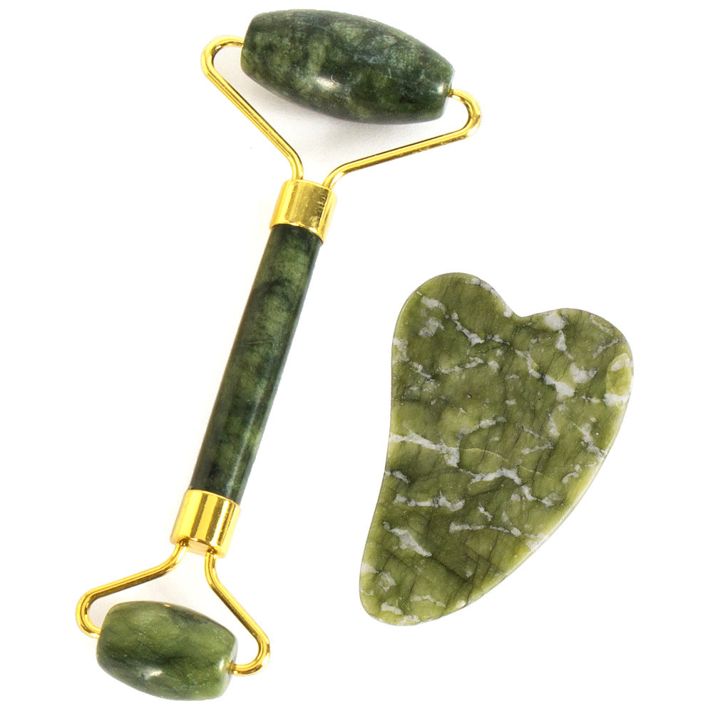 Natural Jade Facial Roller and Scraping Board Set