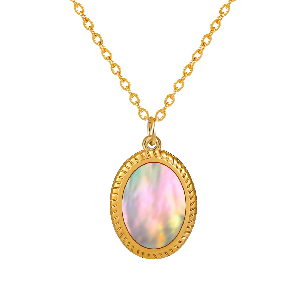 Natural Mother-of-Pearl Oval Titanium Steel Necklace