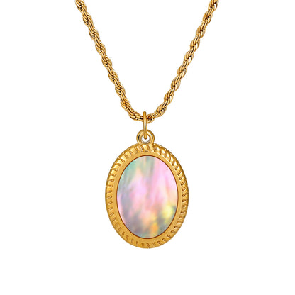 Natural Mother-of-Pearl Oval Titanium Steel Necklace