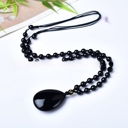 Natural Obsidian Drop Carving Pendant Keychain
