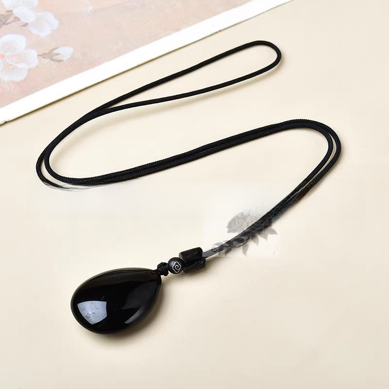 Natural Obsidian Drop Carving Pendant Keychain