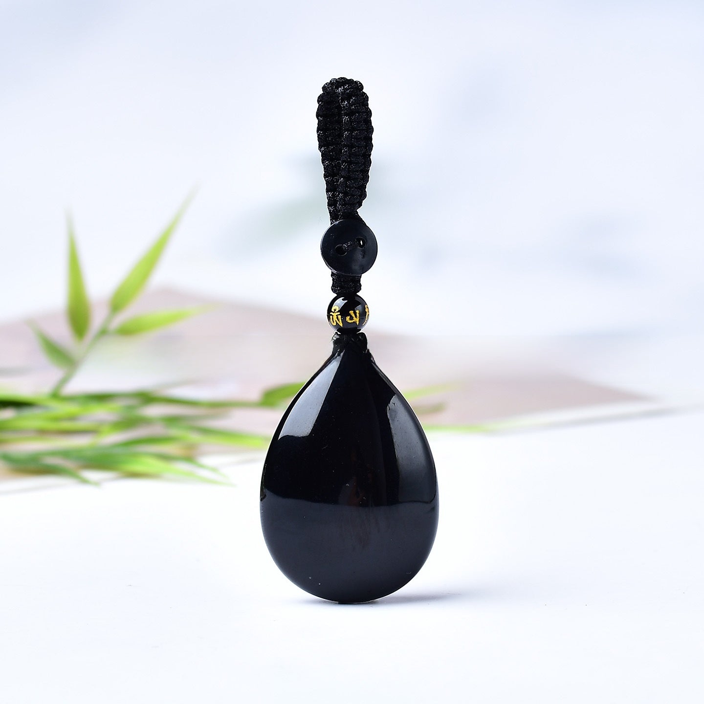 Natural Obsidian Drop Carving Pendant Keychain