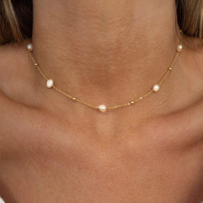 Natural Pearl Necklace Stainless Steel Layered Chain Heart Clasp Shell Pendant