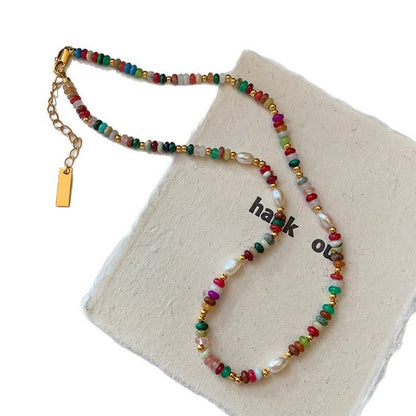 Natural Pearl Rainbow Stone Layered Necklace