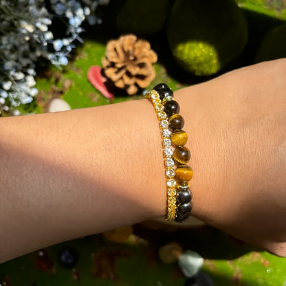 Natural Stone Bead Bracelet with Geometric Design