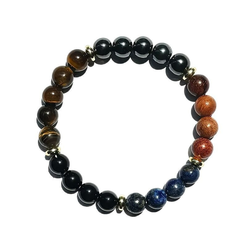 Natural Stone Bead Bracelet with Geometric Design