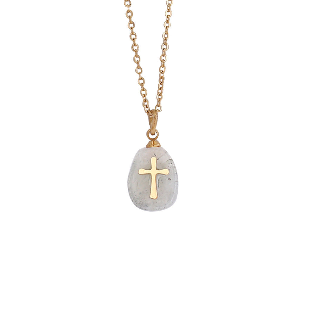 Natural Stone Cross Necklace Stainless Steel Jewelry