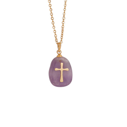 Natural Stone Cross Necklace Stainless Steel Jewelry
