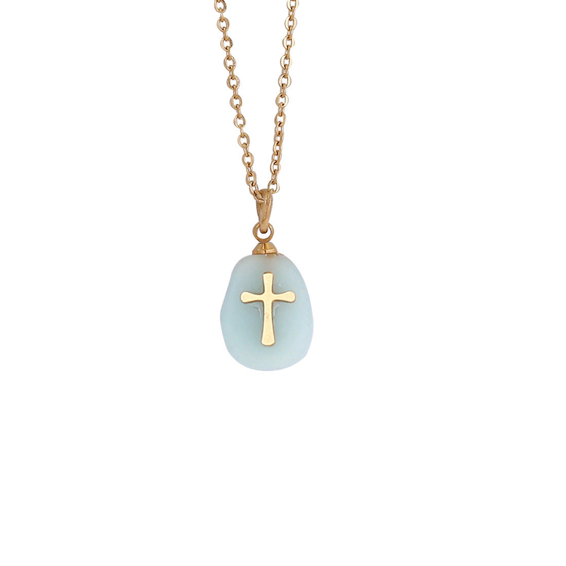 Natural Stone Cross Necklace Stainless Steel Jewelry