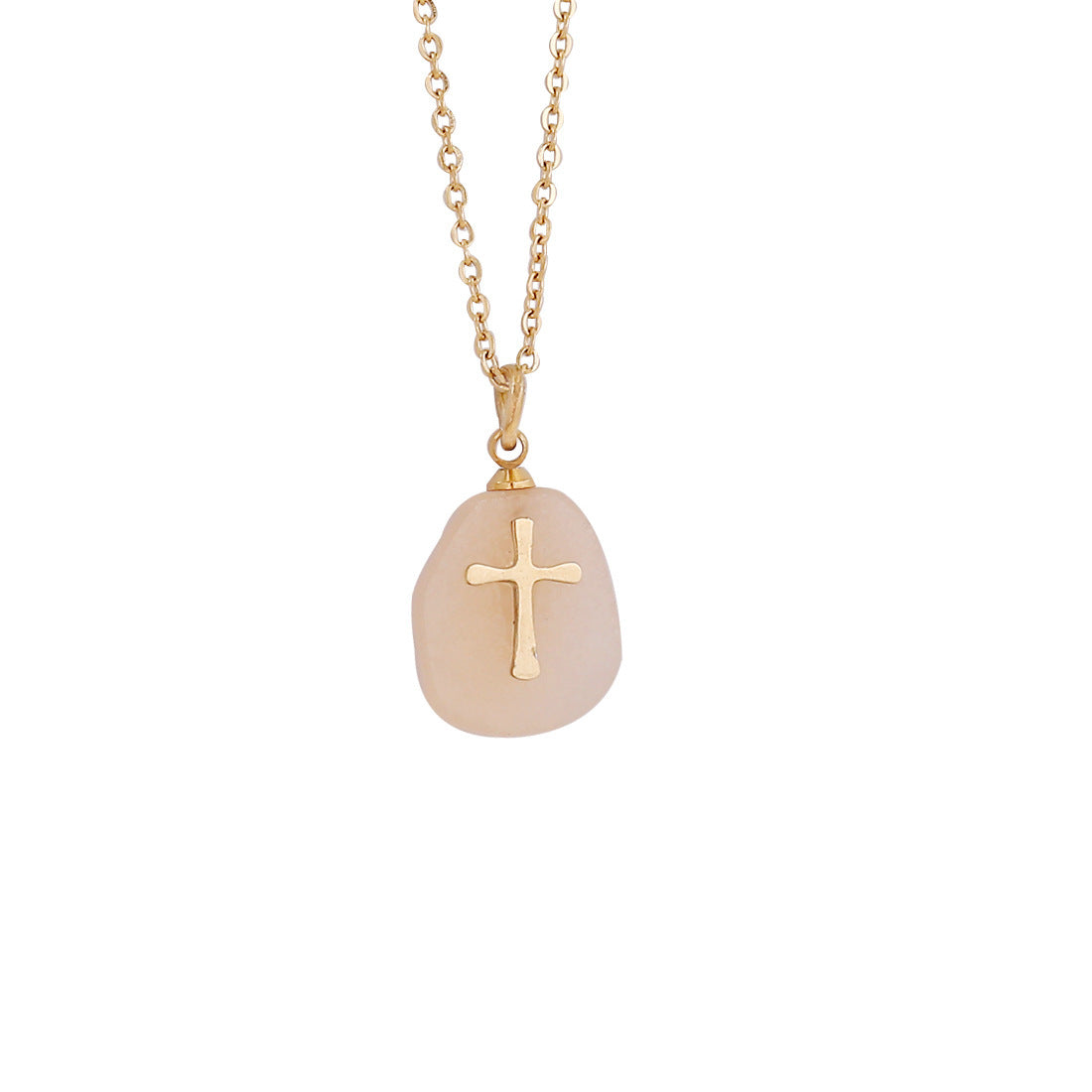 Natural Stone Cross Necklace Stainless Steel Jewelry