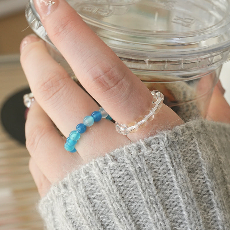 Natural Stone Crystal Beaded Ring