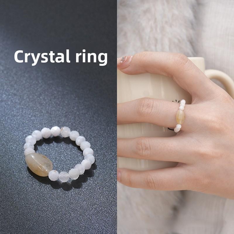 Natural stone crystal ring beaded