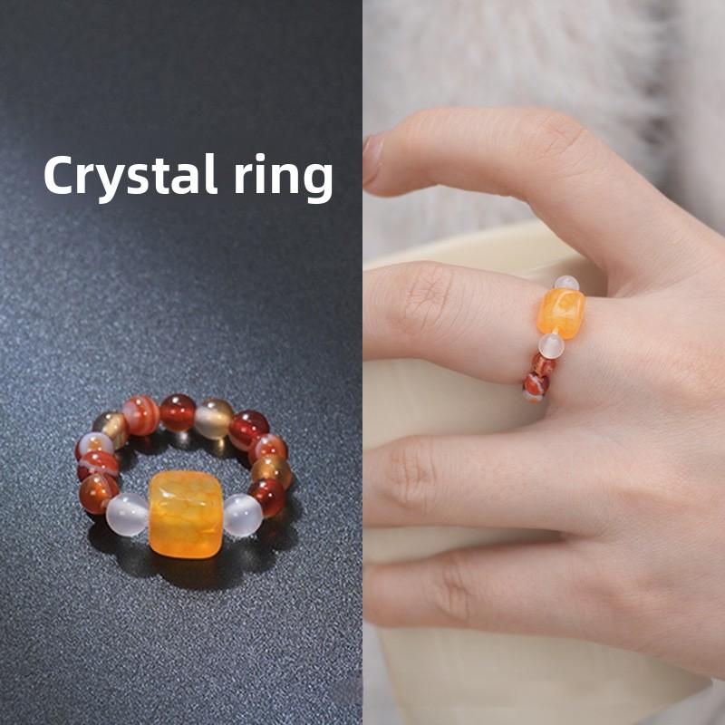Natural stone crystal ring beaded