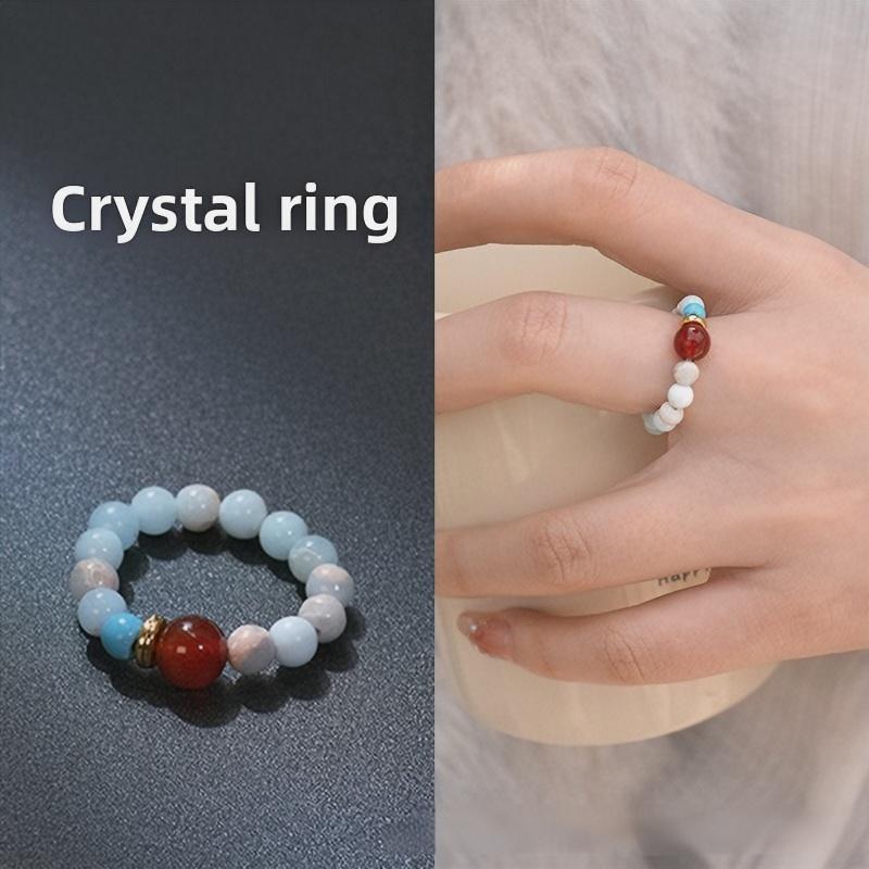 Natural stone crystal ring beaded