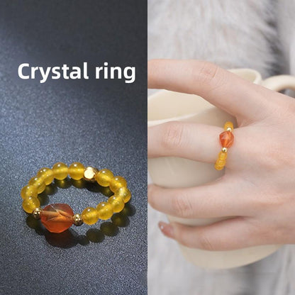 Natural stone crystal ring beaded