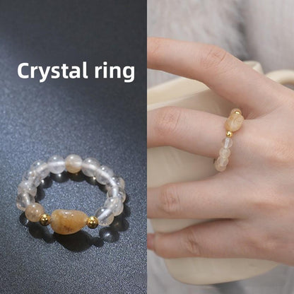 Natural stone crystal ring beaded