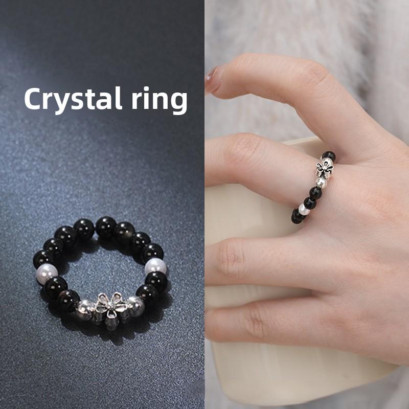 Natural stone crystal ring beaded