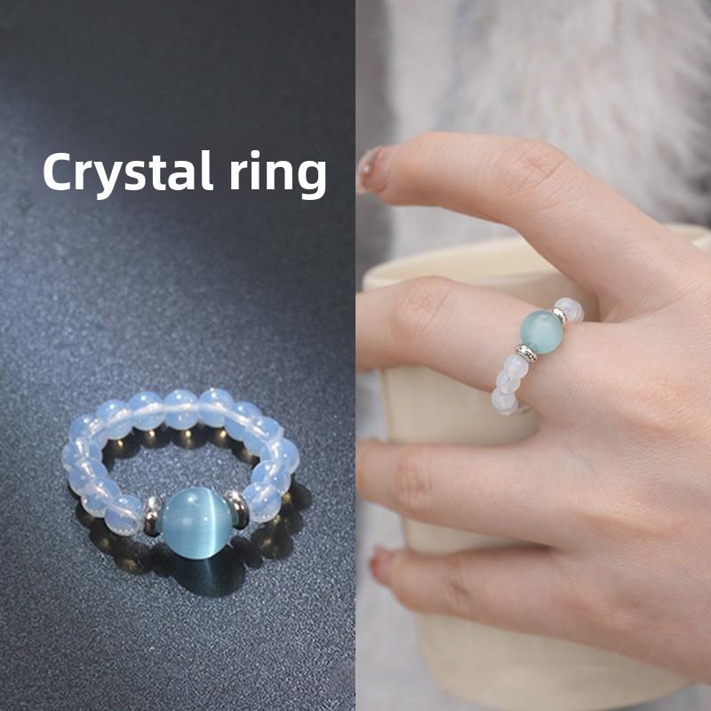 Natural stone crystal ring beaded