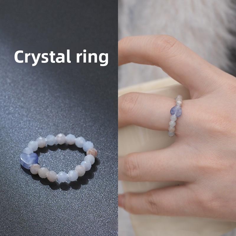 Natural stone crystal ring beaded