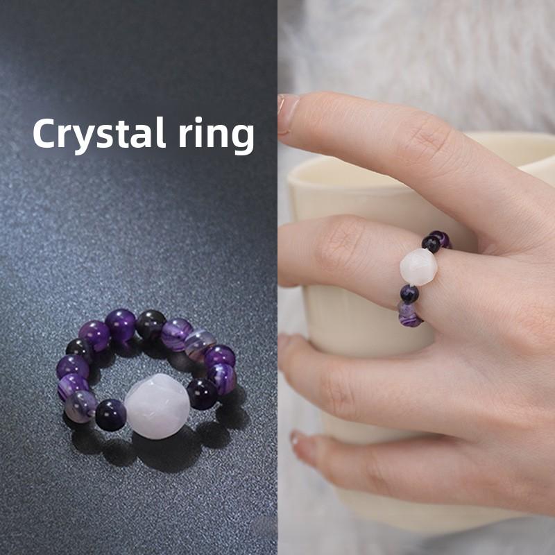 Natural stone crystal ring beaded