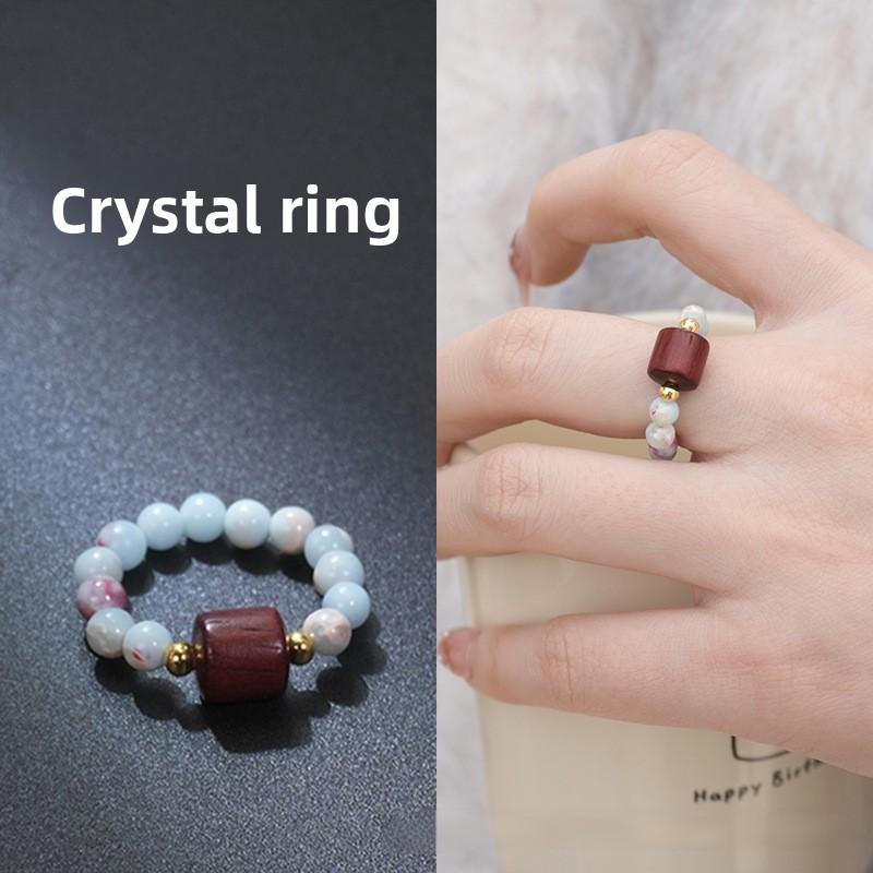 Natural stone crystal ring beaded