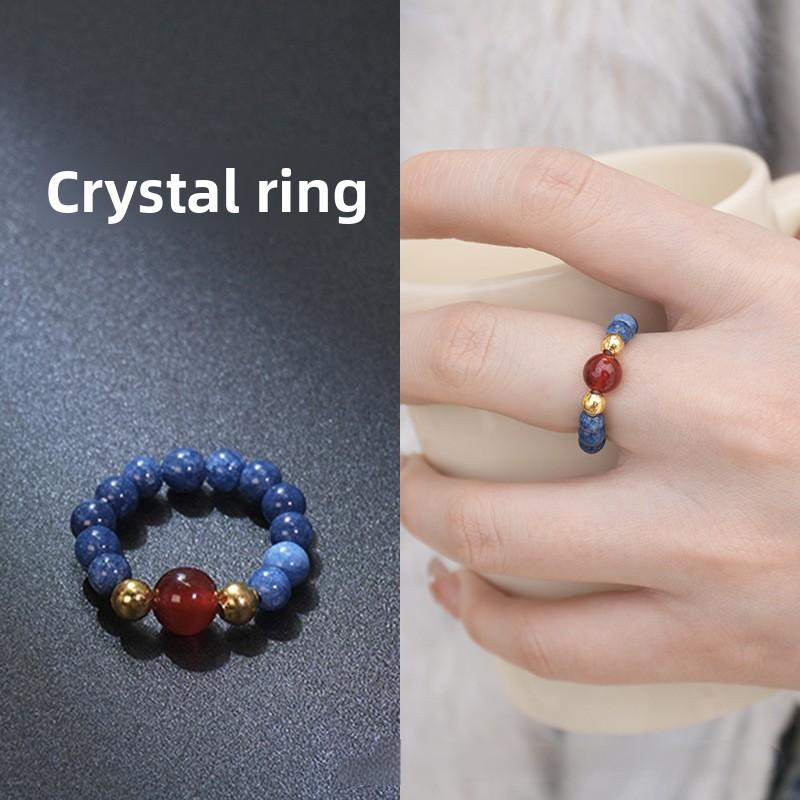 Natural stone crystal ring beaded