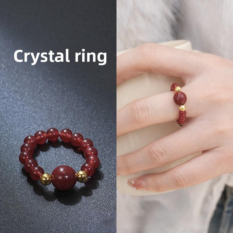 Natural stone crystal ring beaded